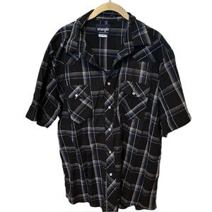 Wrangler Shirt Mens XL Black Plaid Pearl Snap Western Cowboy Casual Vintage